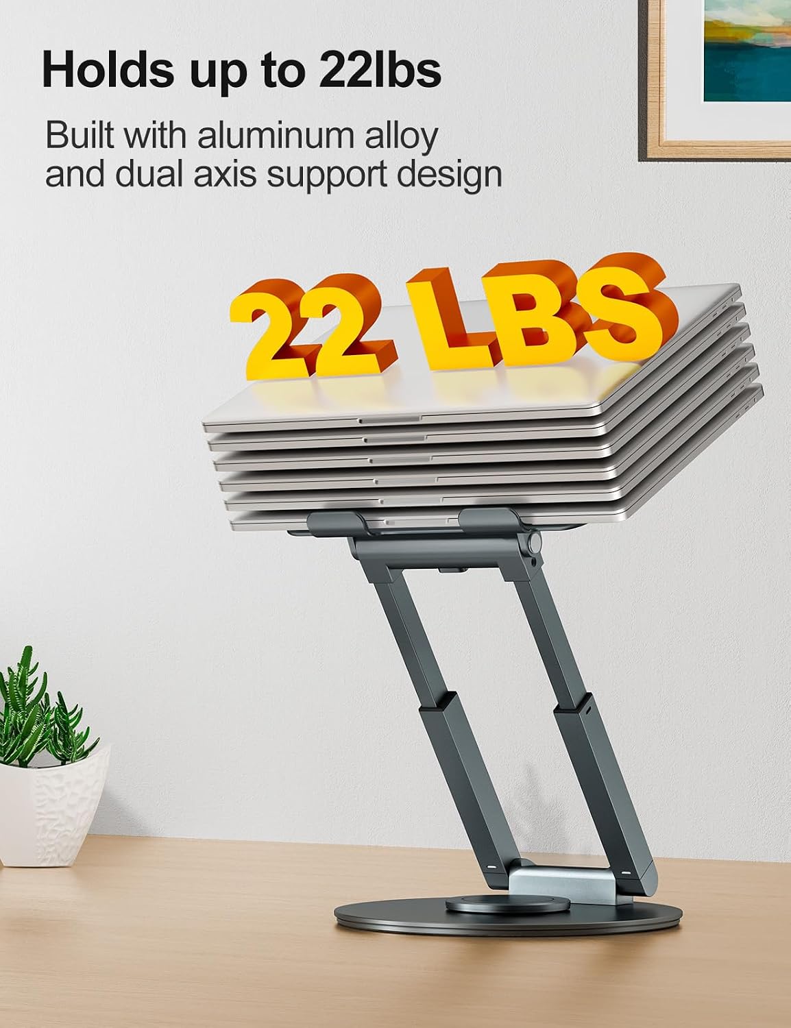 Detalle 2 de tounee LS07 EXPRO Telescopic Laptop Stand, 360° Swivel, Sit-to-Stand