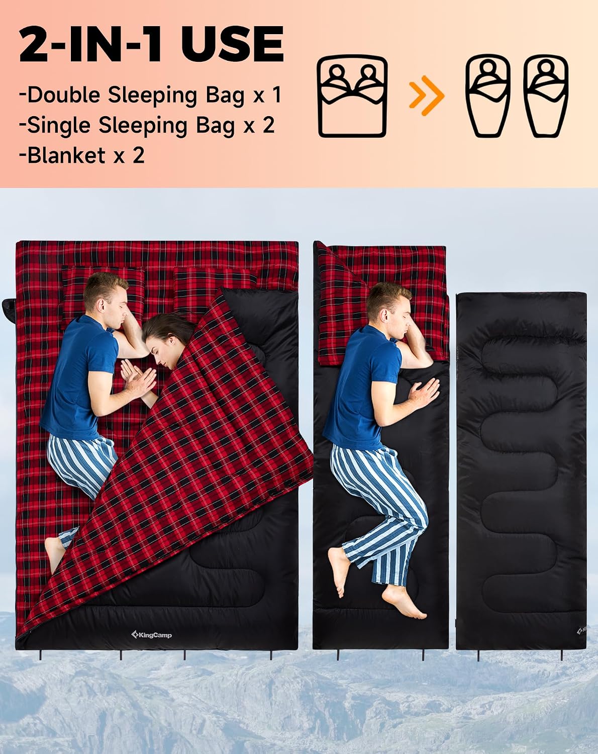 Thumbnail 1 de KingCamp Double sleeping bag 86.6 x 59 in