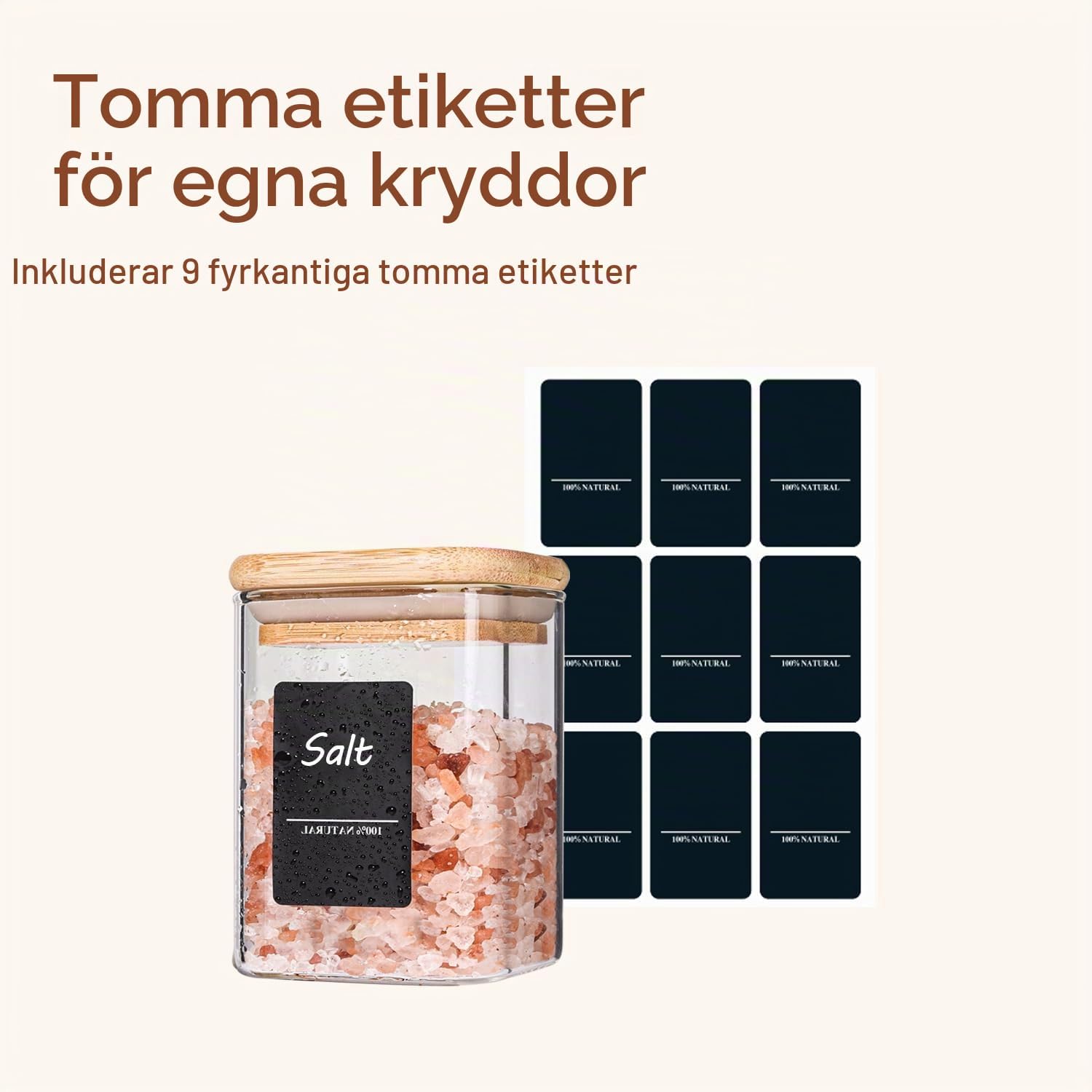 Thumbnail 6 de ComSaf kryddburkar 240 ml, 6-pack – rektangulära glasburkar med bambulock