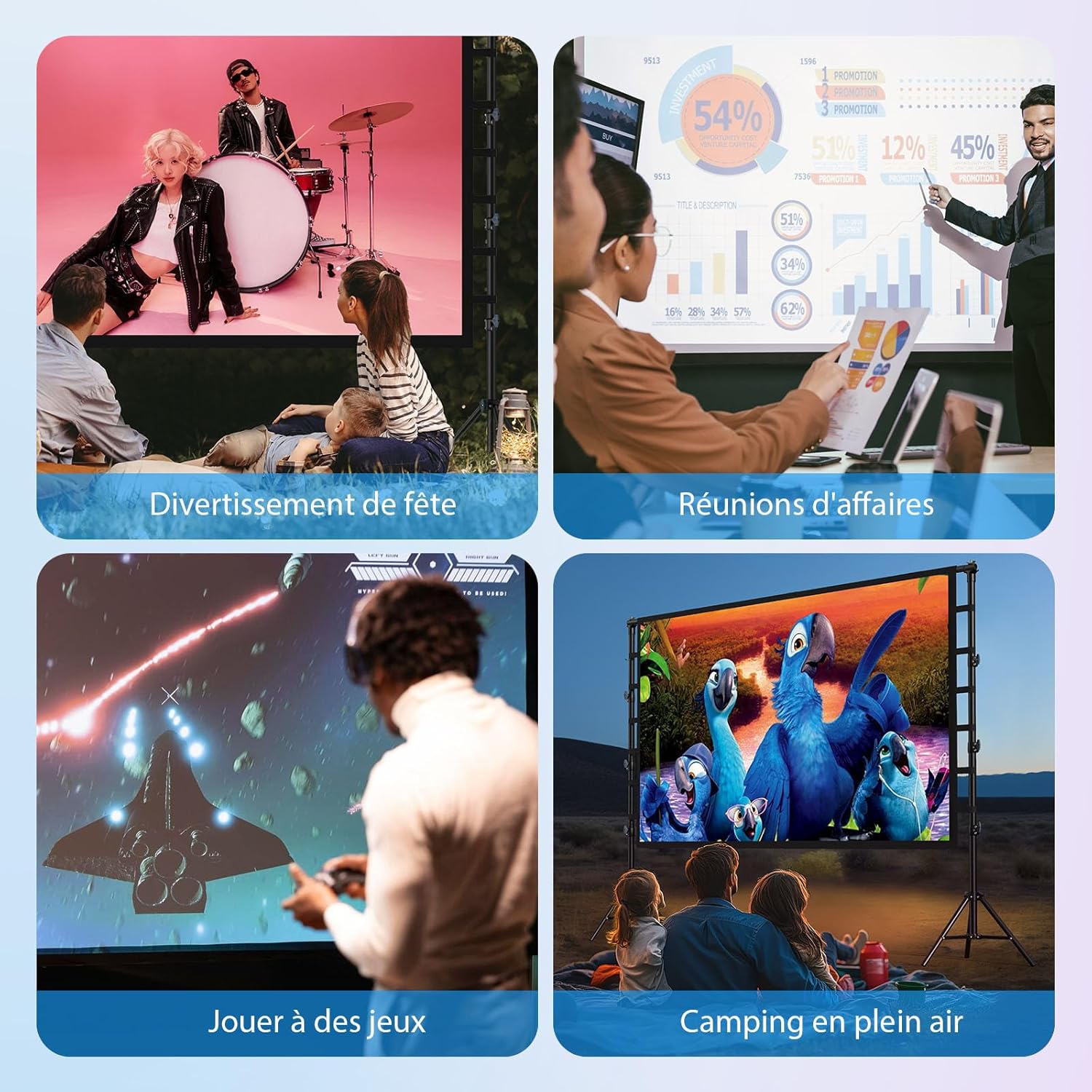 Thumbnail 6 de Écran de projection 180 pouces LEORFI portable avec support télescopique (16:9, compatible 4K/Full HD)