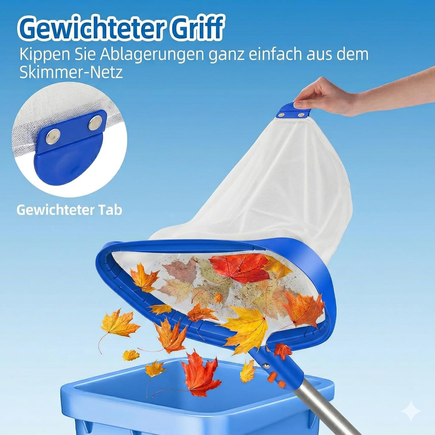 Detalle 2 de ROMIVO Retino Skimmer Piscina 17,5" (44 cm): retino in maglia fine con telaio in alluminio, compatibile con aste telescopiche standard