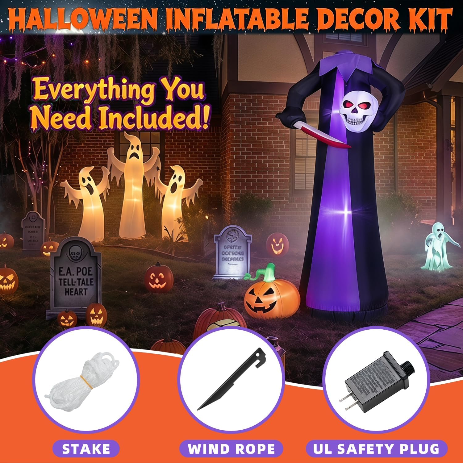 Detalle de AURORAKI WK-089 10-Foot Headless Skeleton Halloween Inflatable with LED Lights