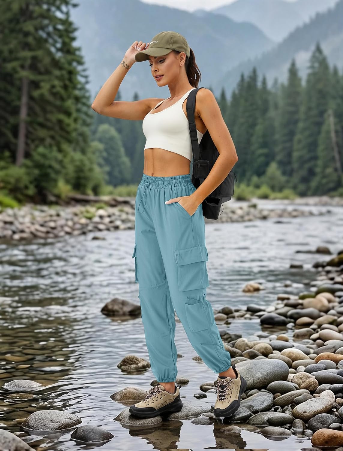 Detalle 2 de COPYLEAF Women's Parachute Cargo Hiking Pants, Quick-Dry, Water-Resistant, 6 Pockets