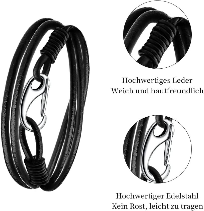 Detalle de Viwind Lederarmband Damen Geflochtenes 19/20 cm mit Edelstahl-Karabiner & Geschenkbox