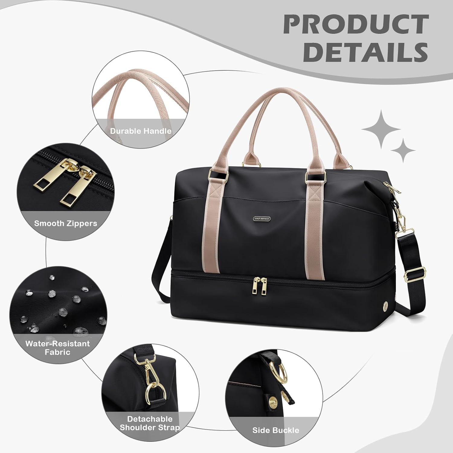 Thumbnail 3 de 46L Sac de Voyage pour Femme avec Compartiment à Chaussures et Trousse de Toilette – Noir