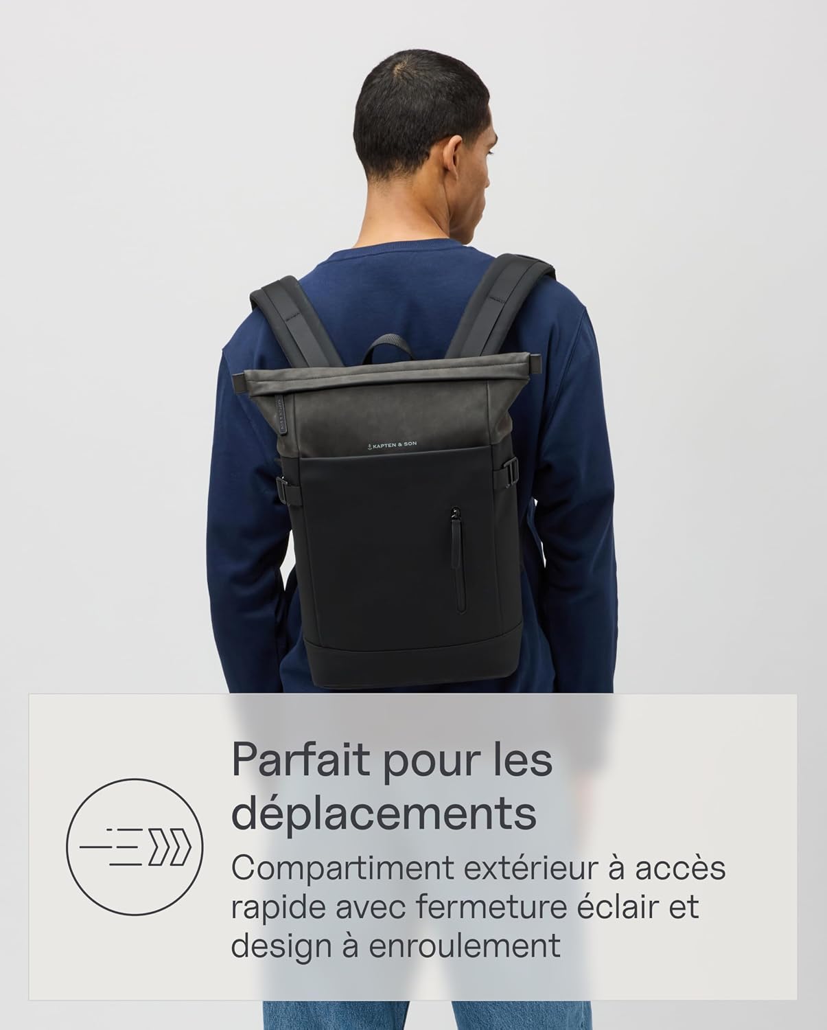 Detalle de Kapten & Son Aarhus All Black – sac à dos rolltop 14 L avec compartiment ordinateur 14