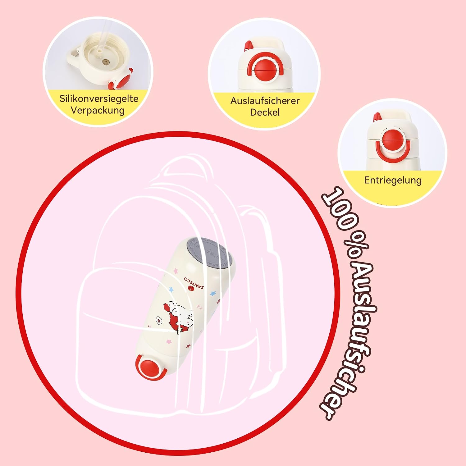 Thumbnail 4 de SANTECO Kinder Thermosflasche 500ml Rot Einhorn
