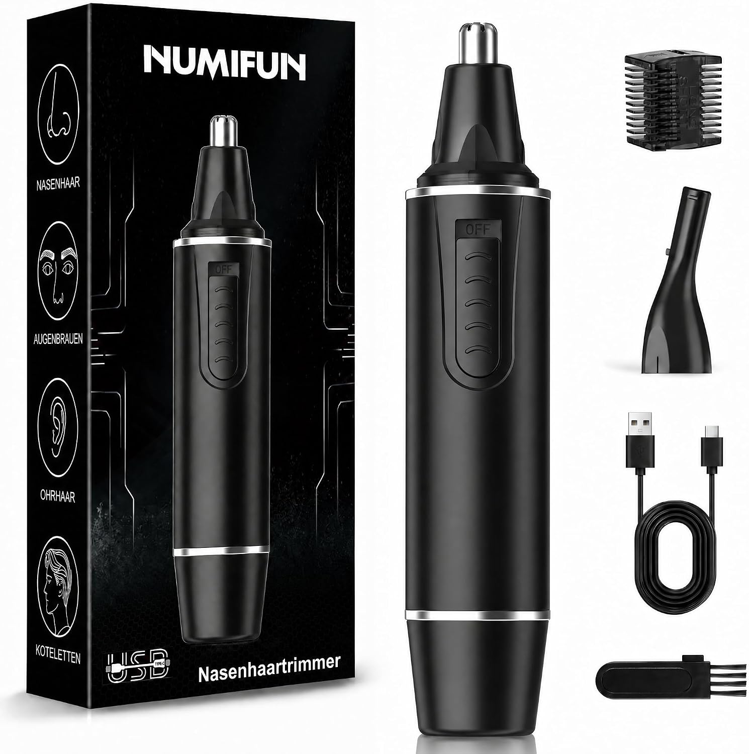Detalle de Nasenhaartrimmer Herren 2-in-1 USB Aufladbar: Nasen- und Gesichtstrimmer mit Doppelschneideklingen