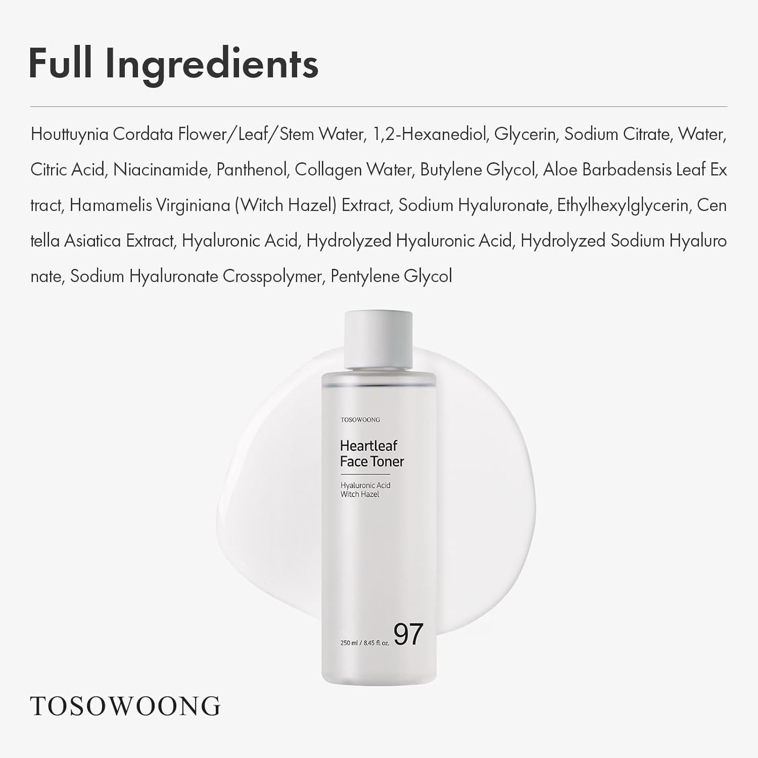Detalle de TOSOWOONG Tonico Viso all’Houttuynia Cordata 970.200 ppm d’Acqua di Heartleaf, 250 ml