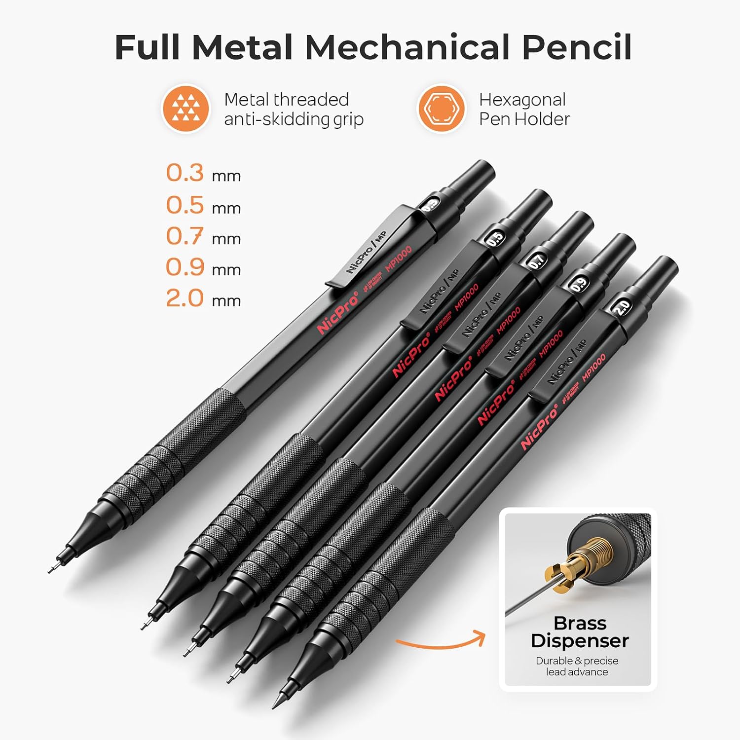 Detalle 2 de Nicpro 5 Matite Meccaniche Metallo 5 misure ✏