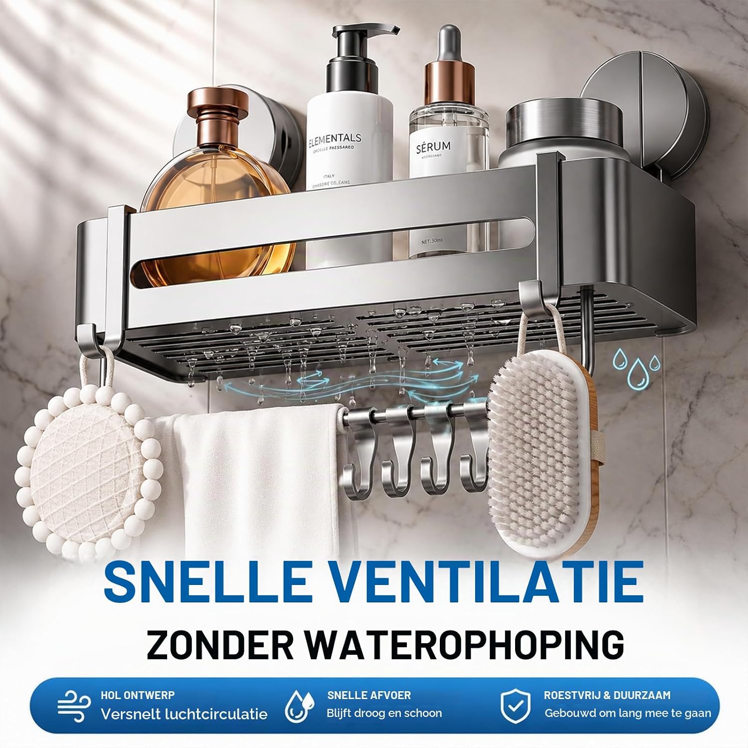 Detalle 2 de Weabisoo shounajia doucheplank met zuignappen, handdoekstang en 4 haken