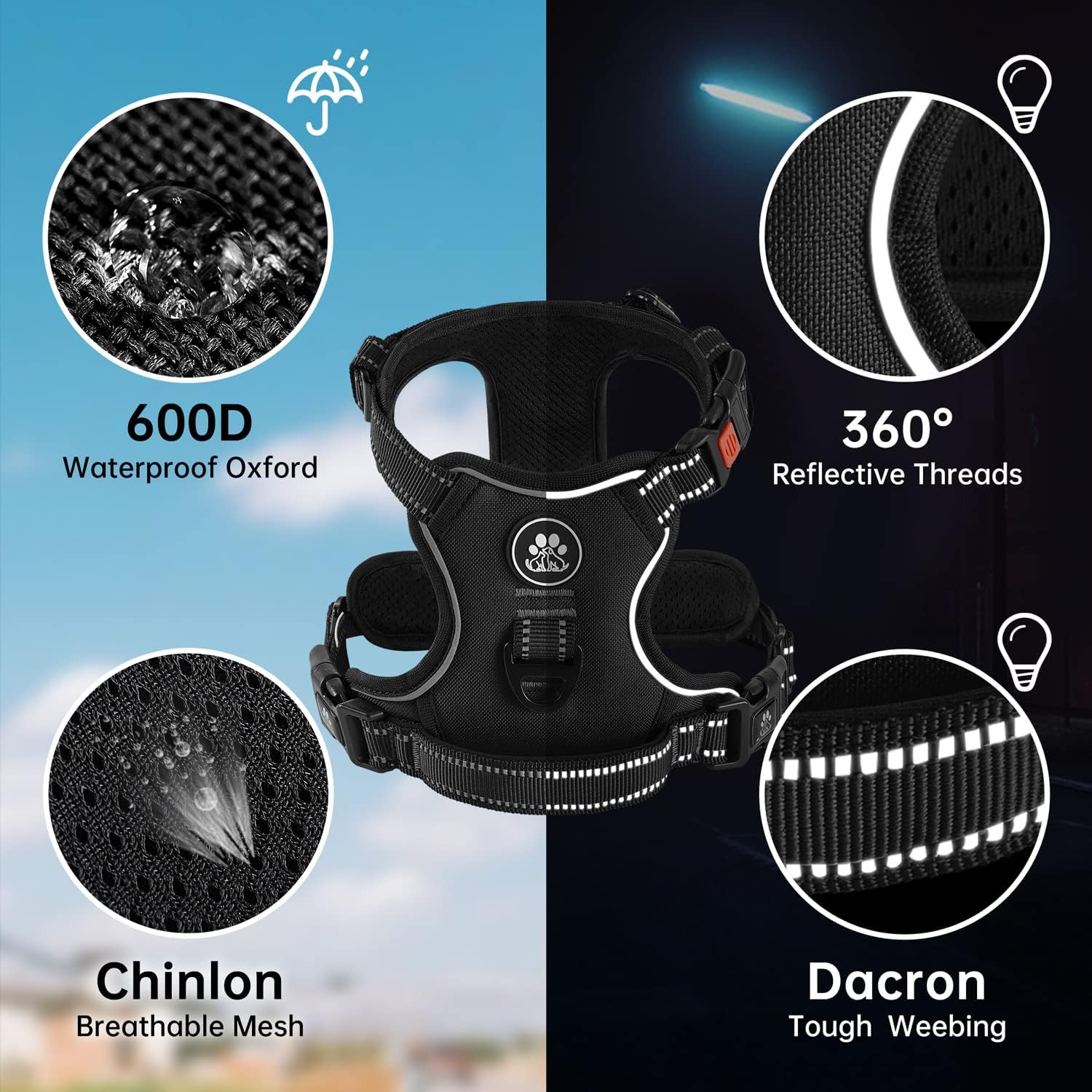 Thumbnail 3 de NESTROAD Harnais gilet anti-traction avec laisse et longe, noir (taille XL)