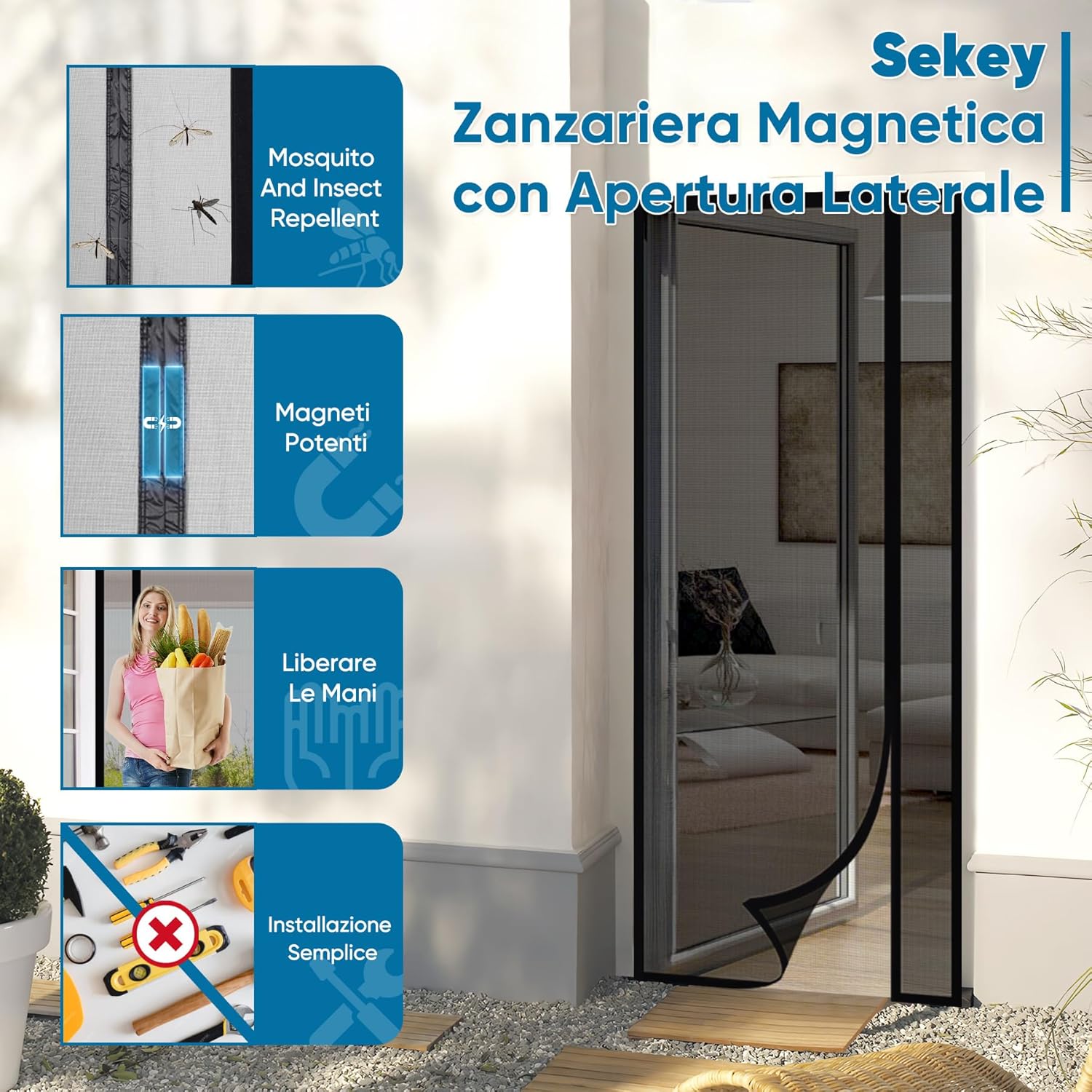 Thumbnail 4 de Sekey Zanzariera magnetica porta – Zanzariera a apertura laterale in fibra di vetro, montaggio senza forare, 130x220 cm