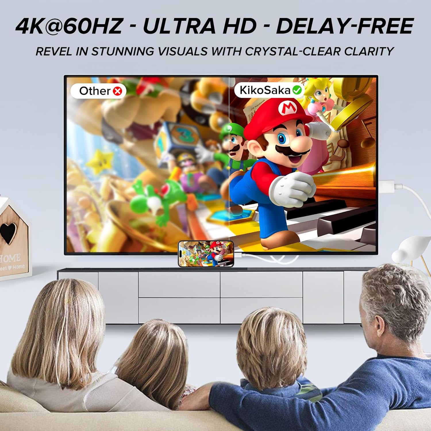 Detalle de KikoSaka USB-C to HDMI Cable 4K60 Hz High Speed (6.6ft) – Type-C to HDMI Adapter for TV/Monitor/Projector