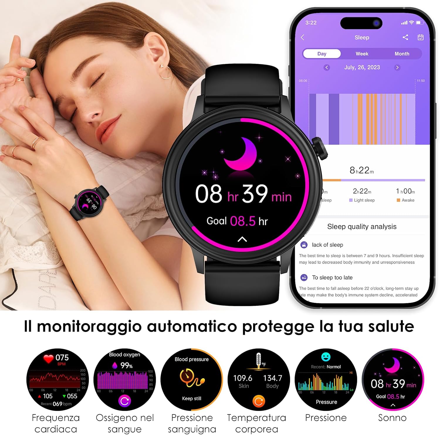 Detalle de 2026 Nuovo Smartwatch ECG+HRV con Glicemia, Pressione, BMI e Lipidi – 1.39" rotondo