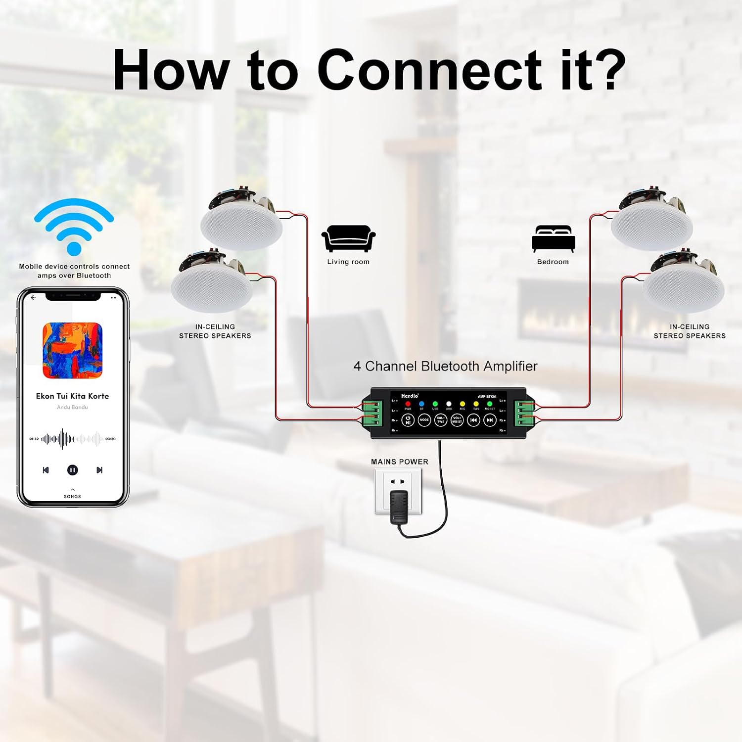 Thumbnail 1 de Herdio 6.5" 4 PCS 600 Watts Bluetooth Ceiling Speakers (recessed) with TWS pairing