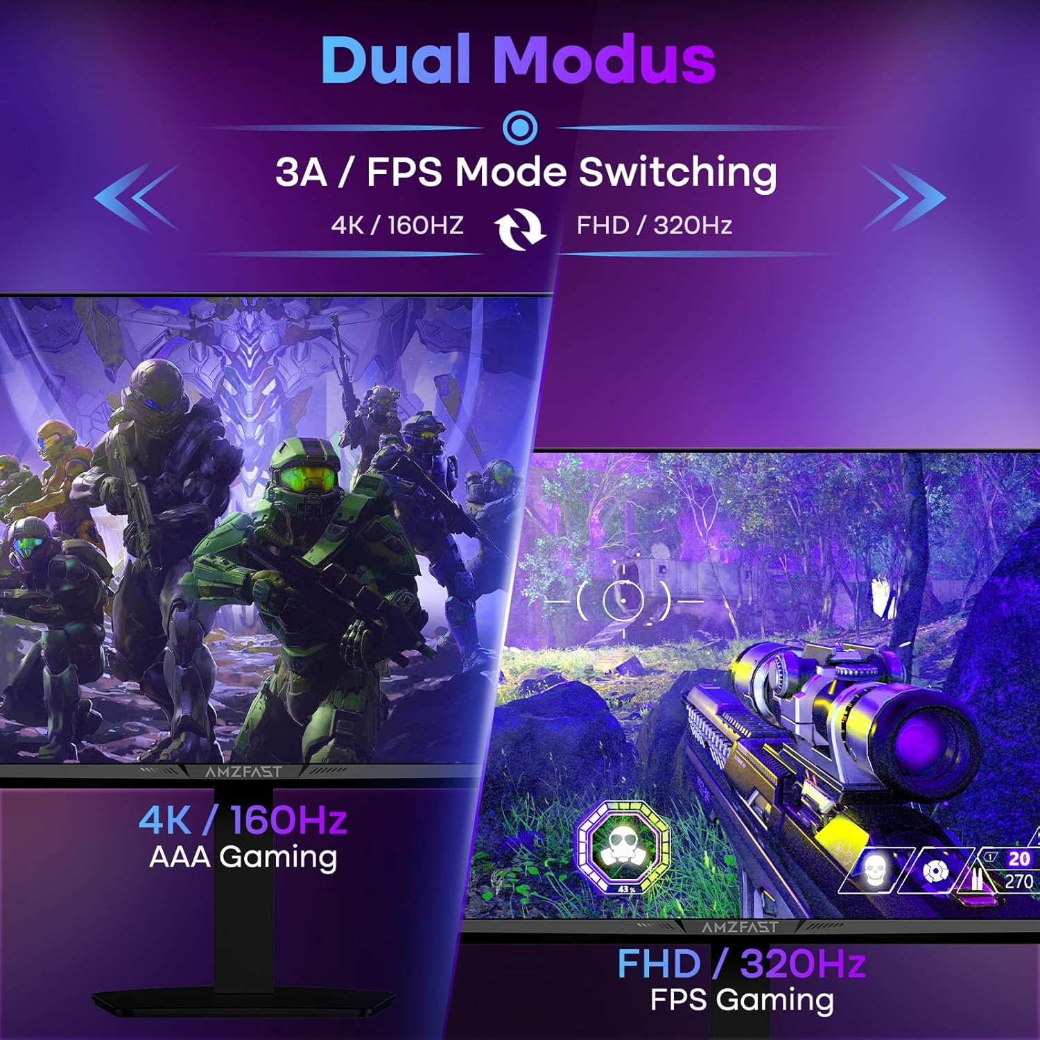 Thumbnail 2 de Amzfast 27 Zoll 4K Dual Modus Gaming Monitor (AMZG27F6U) – Geschwindigkeit trifft Vielseitigkeit