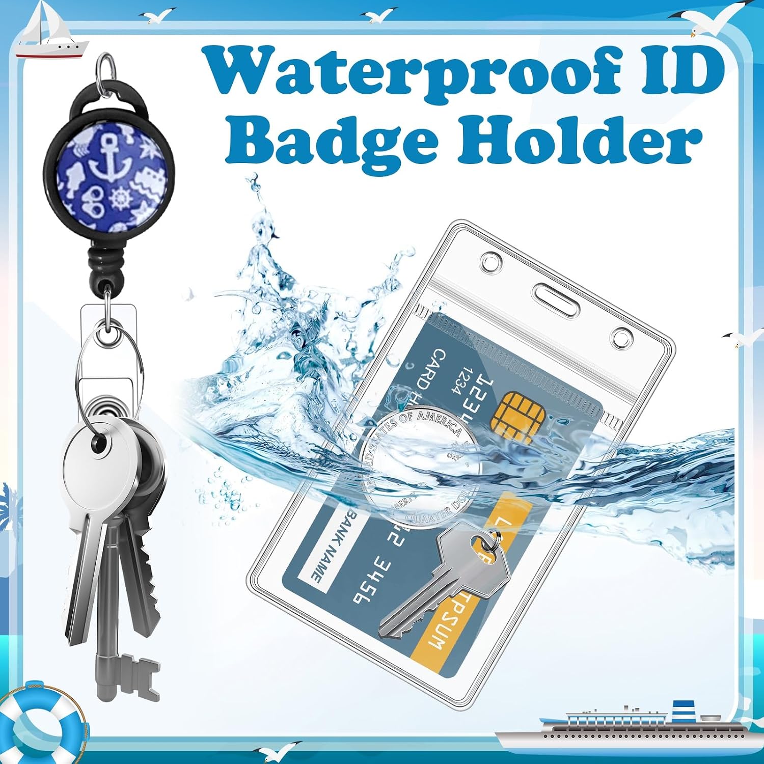 Detalle de HONSIO 4 Classics Cruise Lanyard, 4-Pack with Retractable Reel and Waterproof Card Holders