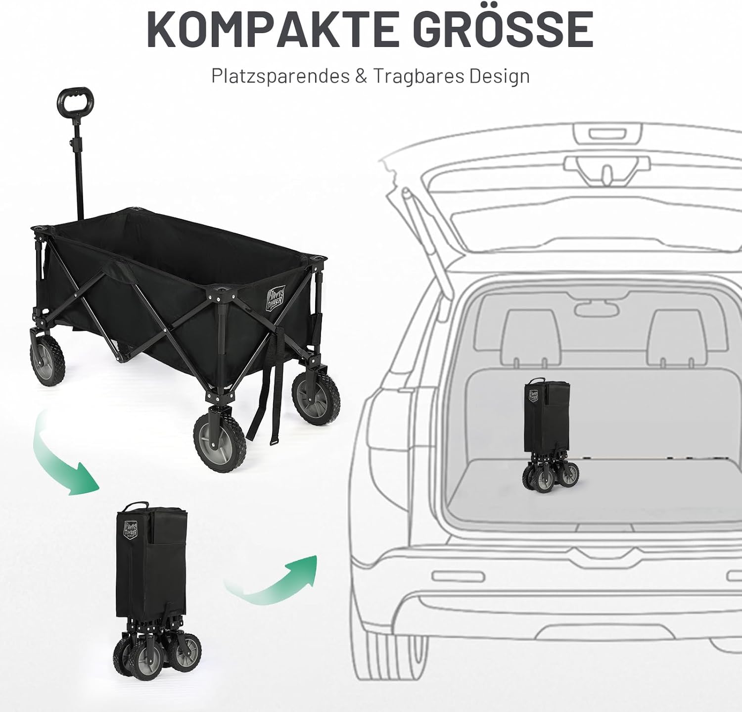 Thumbnail 5 de TIMBER RIDGE XXL Bollerwagen faltbar mit Seitentasche, Getränkehalter & verstellbarem Griff
