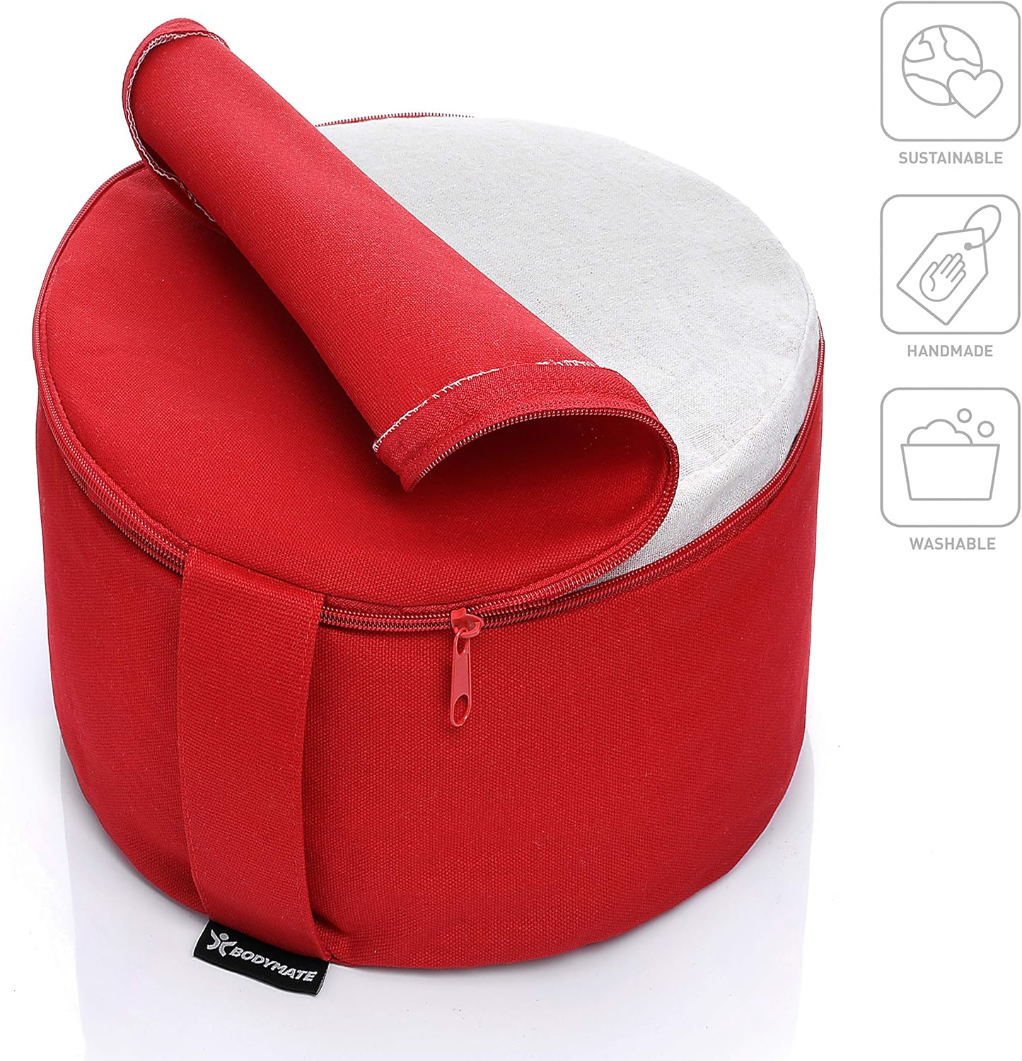 Thumbnail 1 de BODYMATE Cuscino da Yoga Rotondo Extra Alto 20 cm – Diametro 31 cm, imbottitura in pula di grano saraceno e spelta, rivestimento lavabile in cotone extrafino