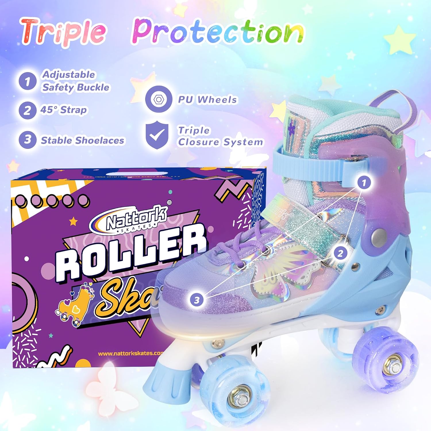 Thumbnail 4 de Nattork Kids Roller Skates (Adjustable 4-Size Quad Skates) with Light-Up Wheels