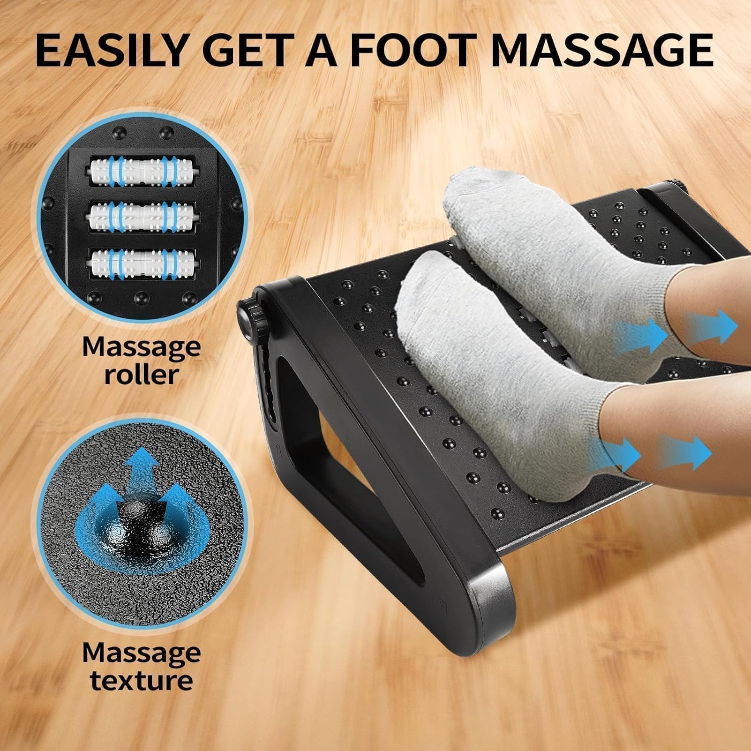 Detalle de AMUSPK Office Foot Rest – Adjustable Height Ergonomic Foot Stool with Massage Surface