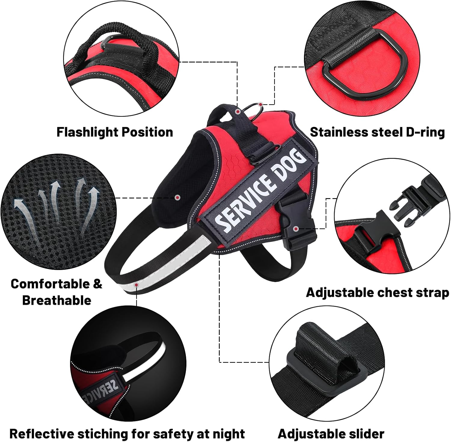 Thumbnail 2 de Belababy Soft No Pull Dog Harness Medium (Red) – Adjustable Assistance Service Dog Vest with Safety Buckle