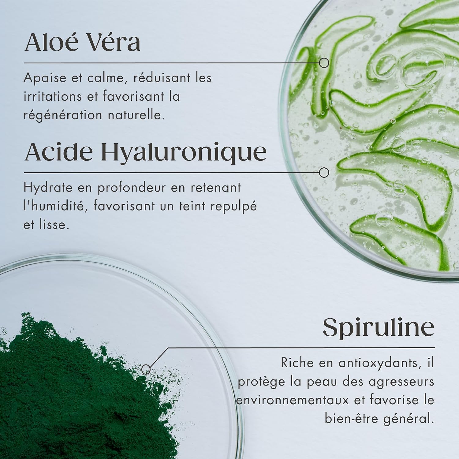 Detalle de Sérum Satin Naturel Acide Hyaluronique forte teneur (100 ml) – Hydratation 24 h, effet anti-âge vegan