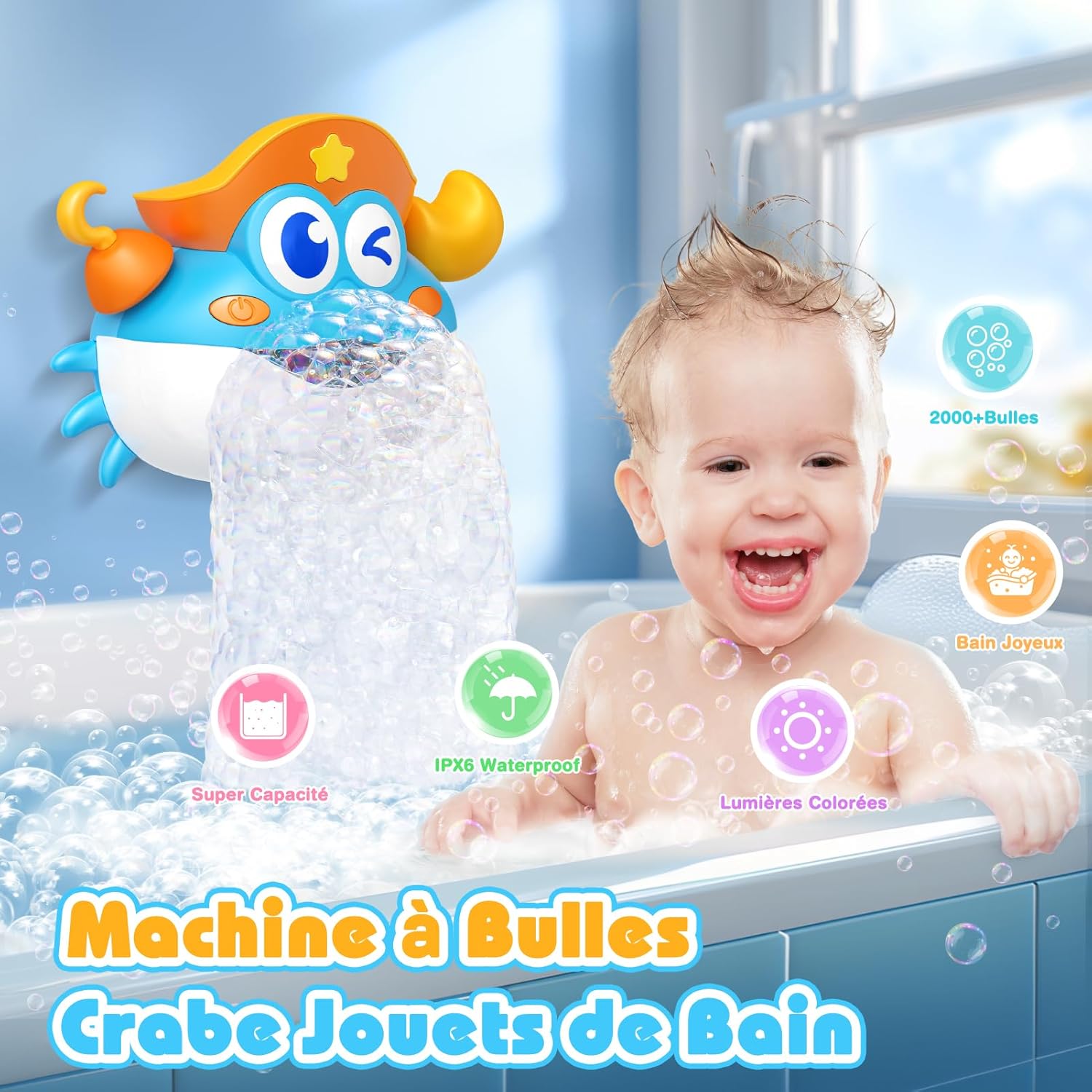 Detalle de iKidiki Jouet Bain Crabe à Bulles lumineux - pour bébé et enfants 1–6 ans