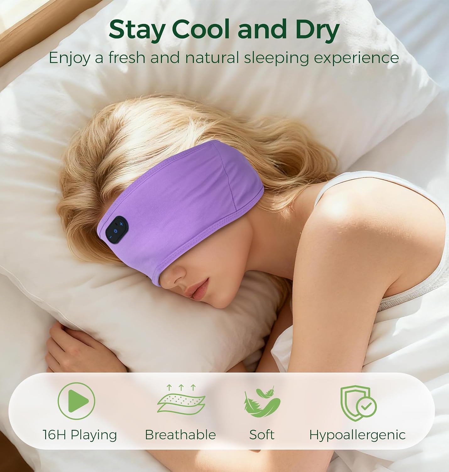 Detalle de MUSICOZY Sleep Headphones Bluetooth Headband (Ultra-thin speakers) for side sleepers