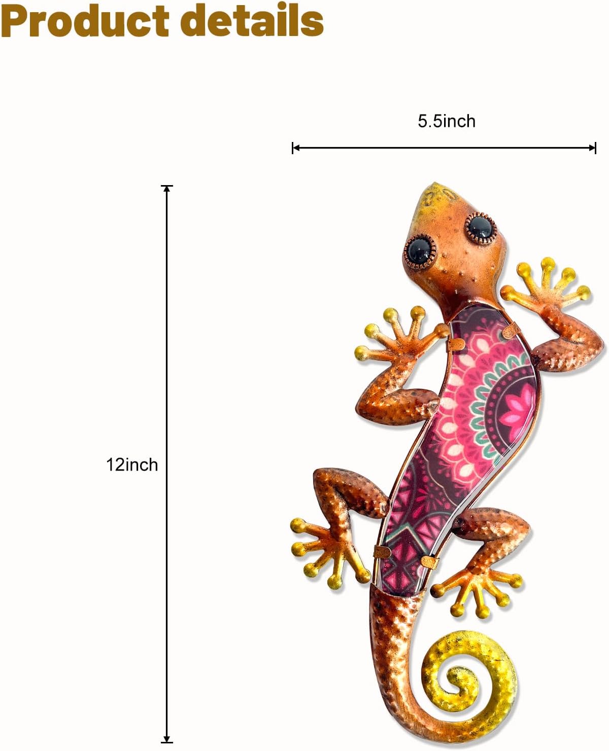 Thumbnail 6 de HONGLAND Geckos Outdoor Wall Decor (2 Pieces) – Metal Lizard Wall Art for Garden, Bohemian Glass-Printed Finish