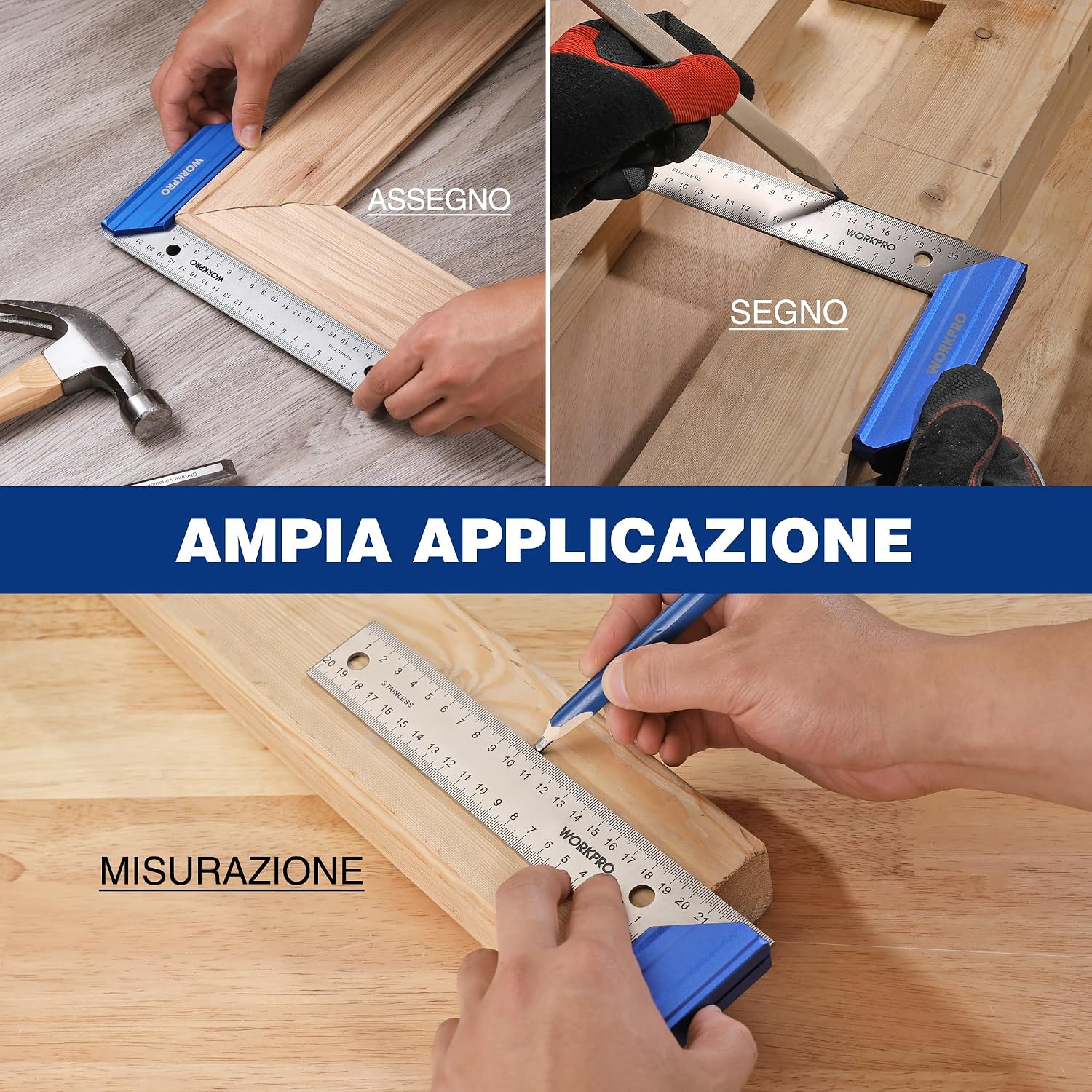 Thumbnail 6 de WORKPRO Squadra da Falegname 200mm con Lama in Acciaio Inossidabile e Manico in Alluminio