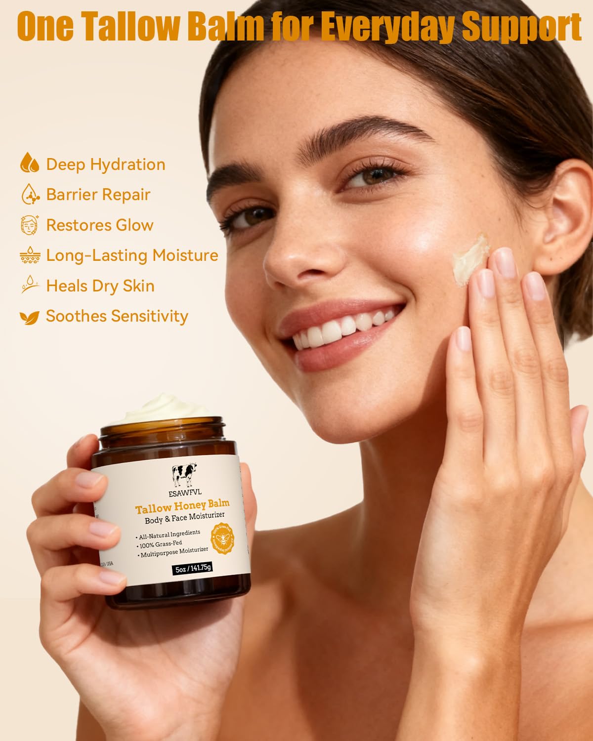 Detalle 2 de ESAWFVL Whipped Beef Tallow & Honey Balm for Face and Body (5oz) — Grass-Fed Moisturizer