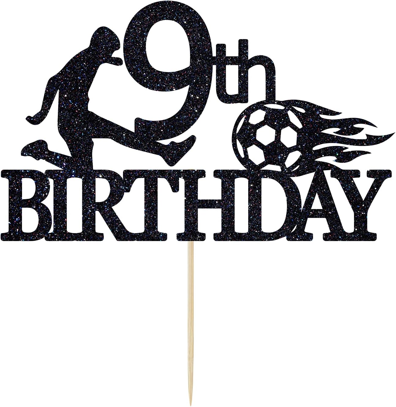 Detalle de Colorfulparty CF-0579 Happy 9th Birthday Soccer Cake Topper, Black Glitter