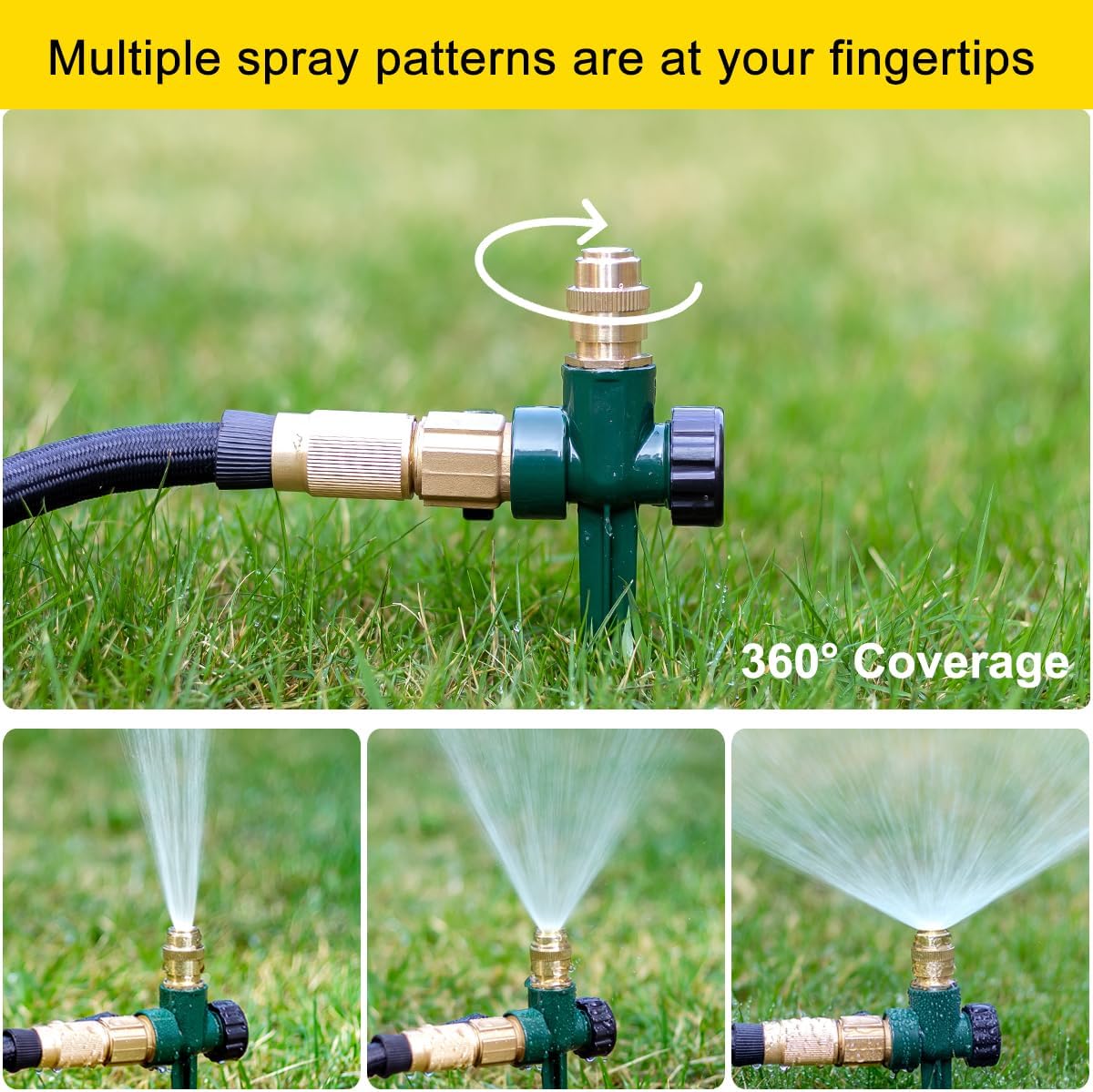 Thumbnail 2 de FANHAO 2 Pack Metal Lawn Sprinkler with Adjustable 360° Nozzle and Zinc Alloy Spike
