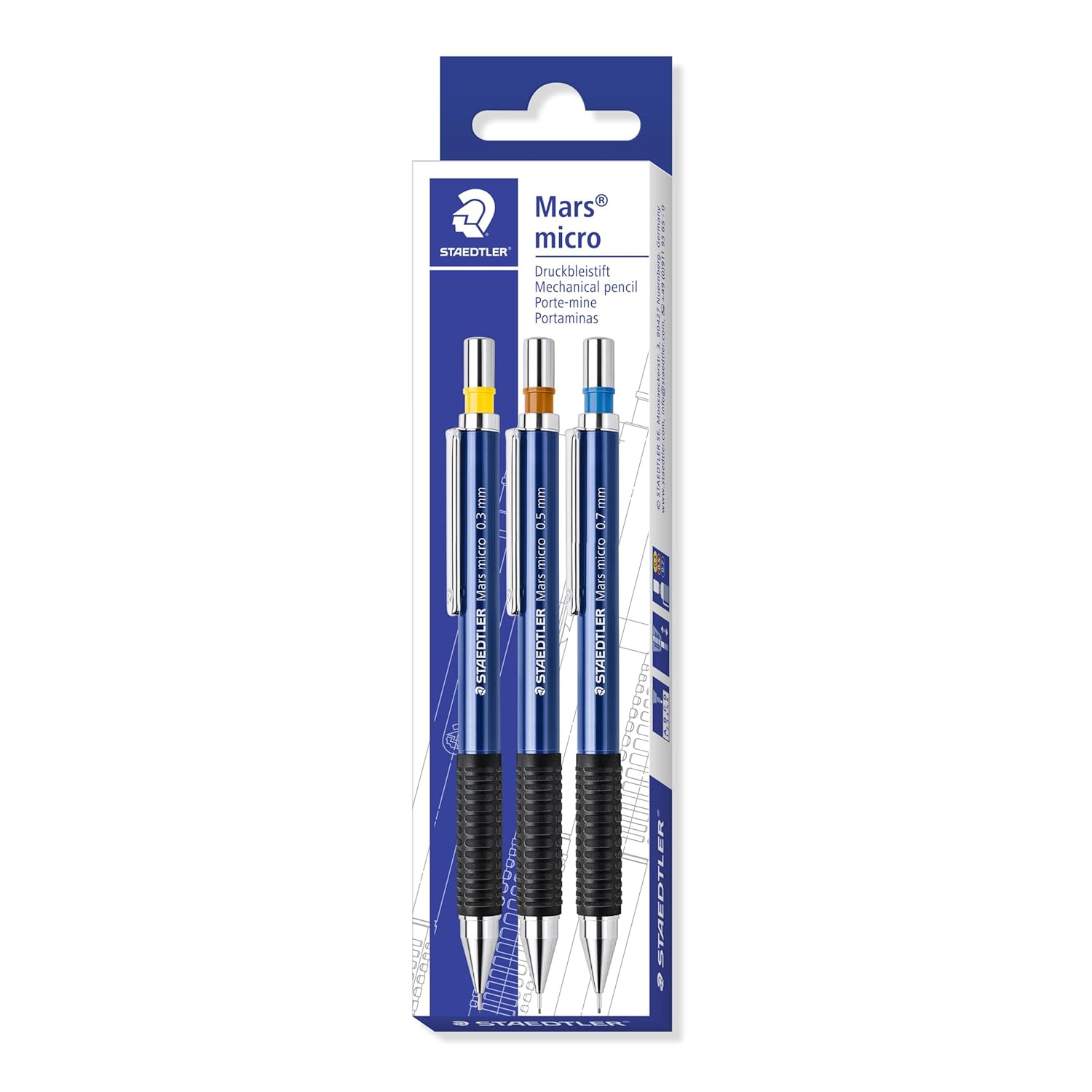 Detalle de STAEDTLER Mars micro 775 SC WP3 Druckbleistift – Set mit 3 Linienbreiten 0,3/0,5/0,7 mm