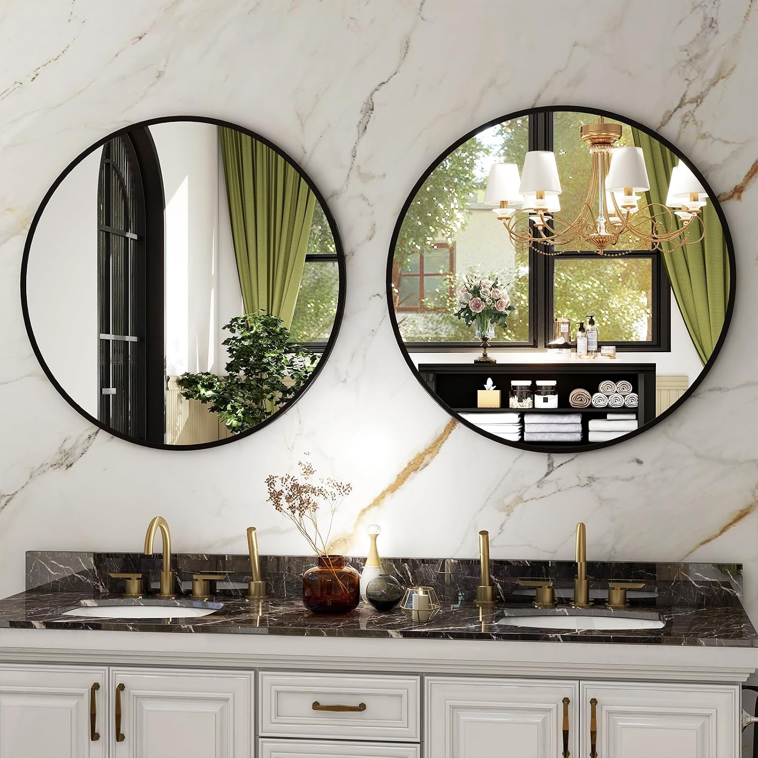 Thumbnail 6 de HARRITPURE 20" Round Wall Mirror, Black Brushed Aluminium Frame