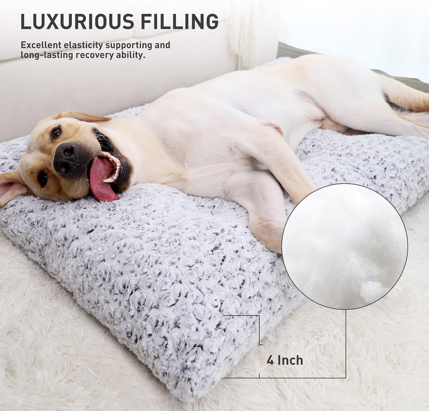 Detalle de KSIIA GD005 Washable Dog Bed, 4-Inch Plush Crate Mat, Gray, 41 x 27 Inches