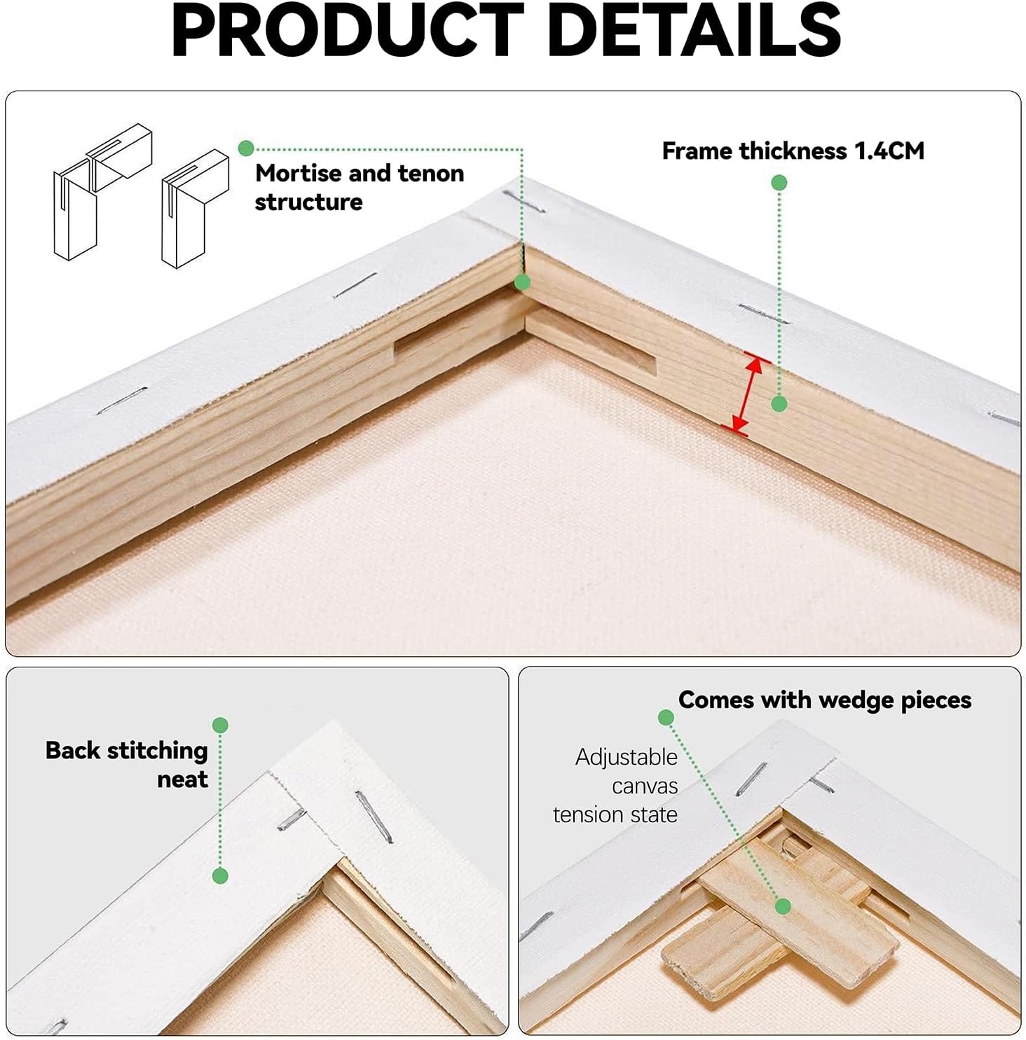 Detalle de 10 Pack Canvas for Painting – 30x40, 28x35, 23x30, 20x25, 13x18cm Blank Canvases (Cotton, Pre-Primed) for Oils and Acrylics