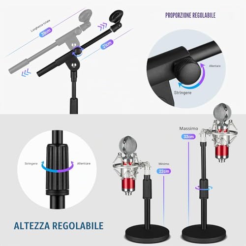 Detalle de CAHAYA Supporto per Microfono da Tavolo CY0360: 2-in-1, design stabile e braccio telescopico regolabile
