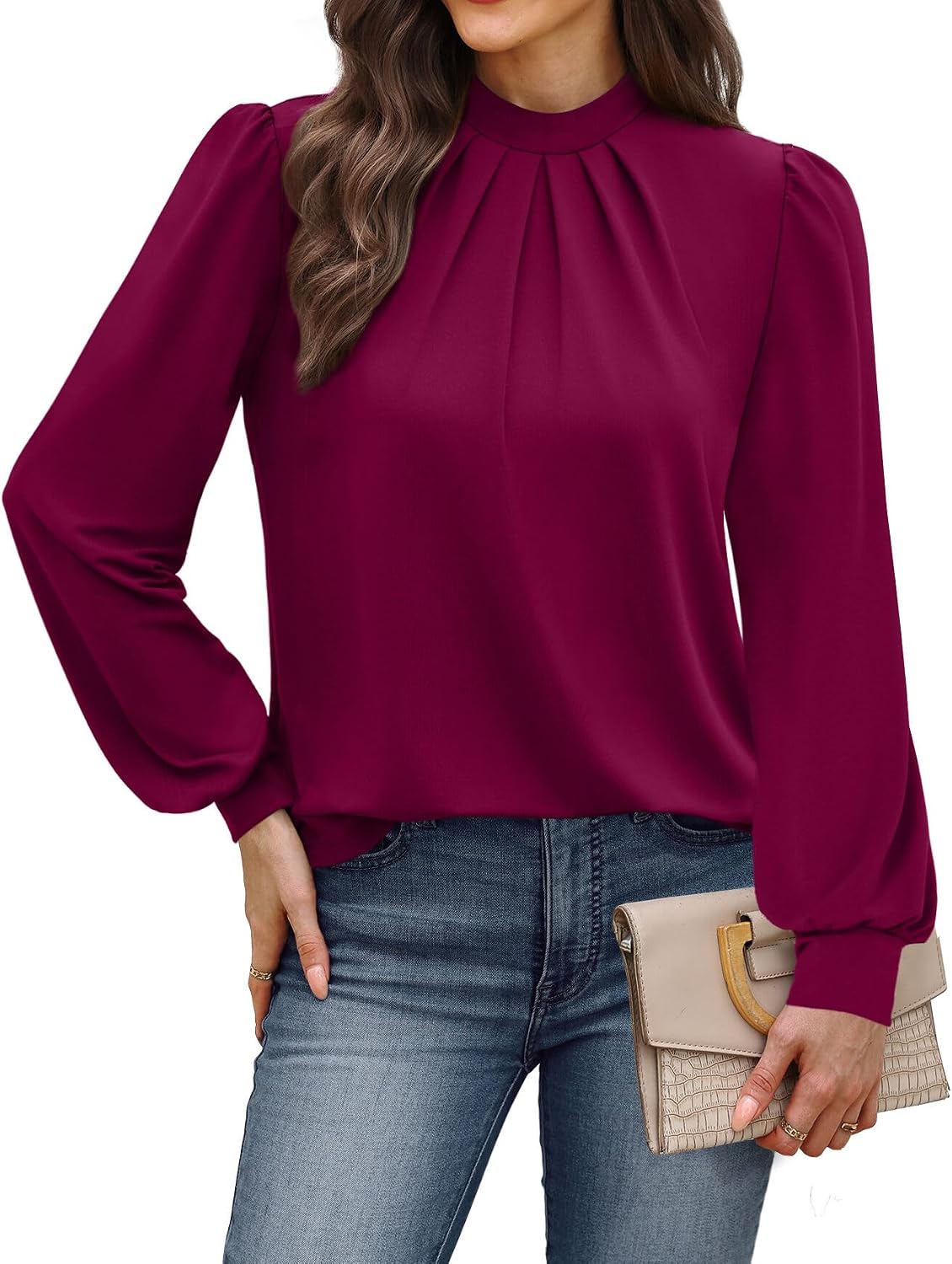 Detalle 2 de WIHOLL Mock Neck Pleated Front Blouse