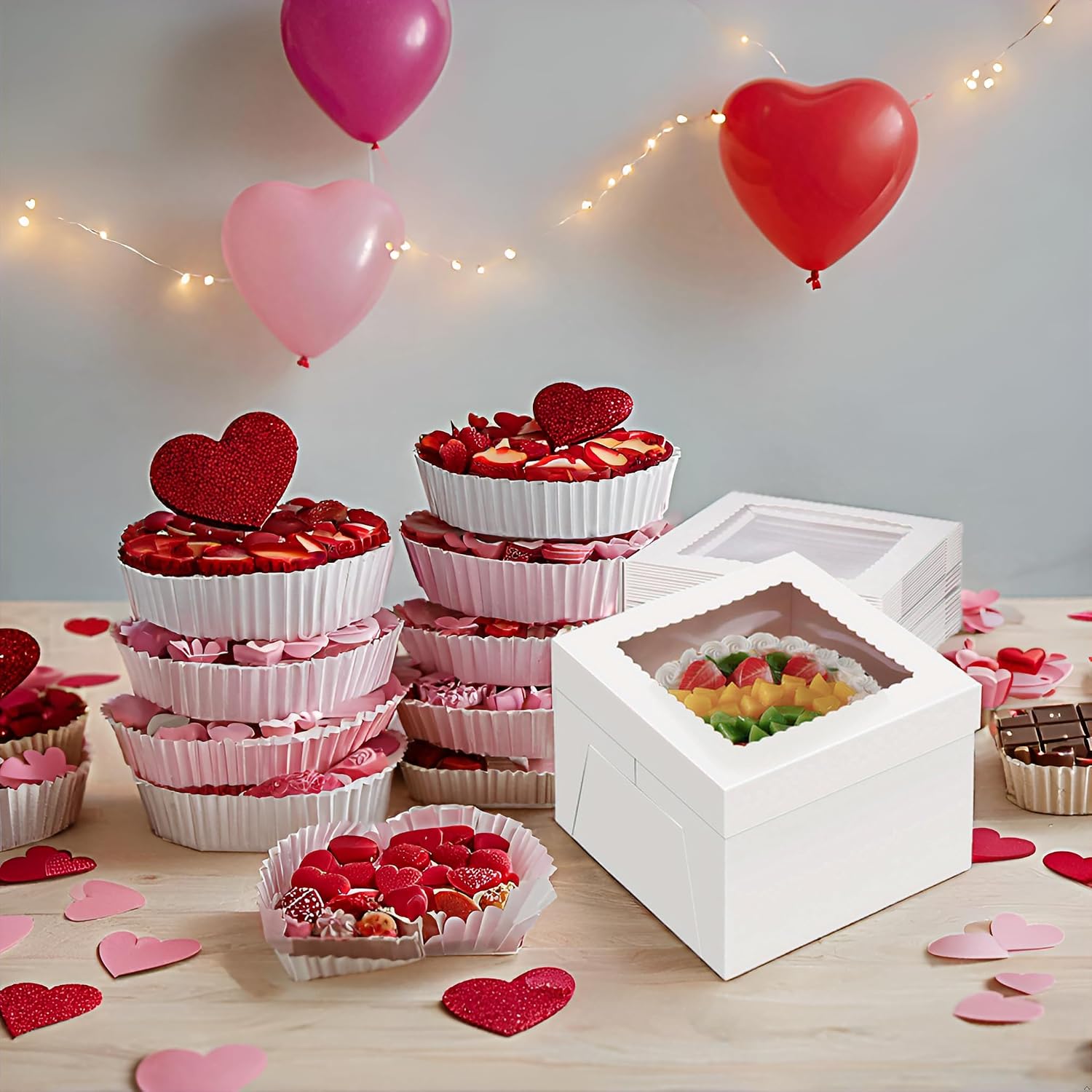 Detalle de Packpal 10-Pack 10x10x10 Cake Boxes with Clear Window, White Paper