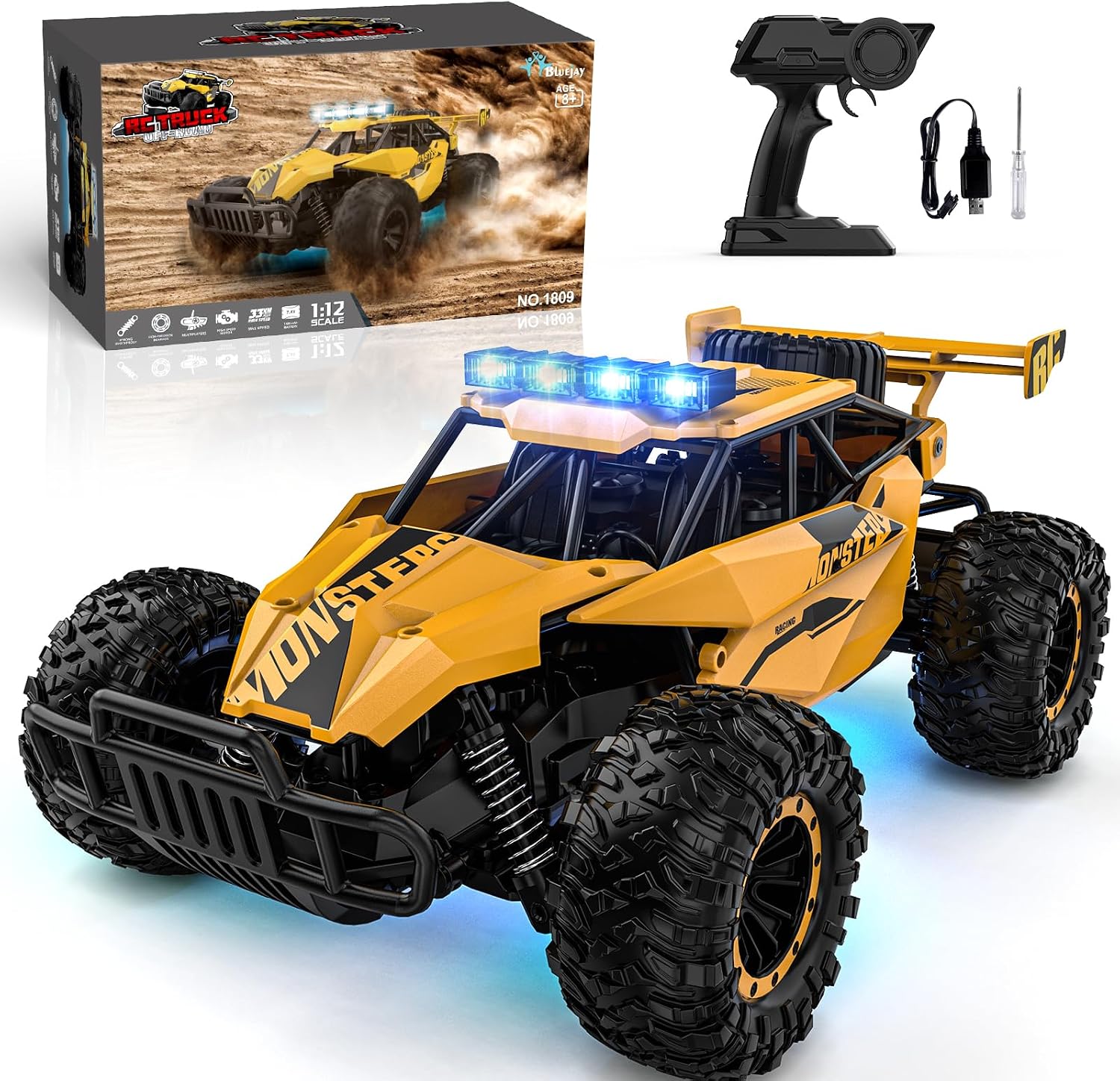 Detalle de BLUEJAY 1809 RC Monster Truck, 2.4GHz, 33 km/h, LED Lights