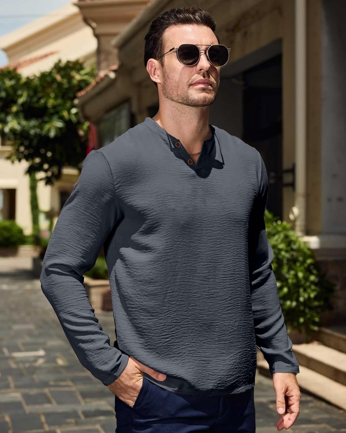 Thumbnail 4 de LAOARA T-Shirt Henley Homme Manches Longues