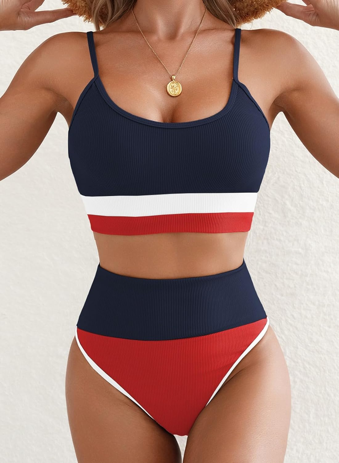 Thumbnail 3 de Herseas Womem 2-Piece High-Waisted Color Block Bikini Set