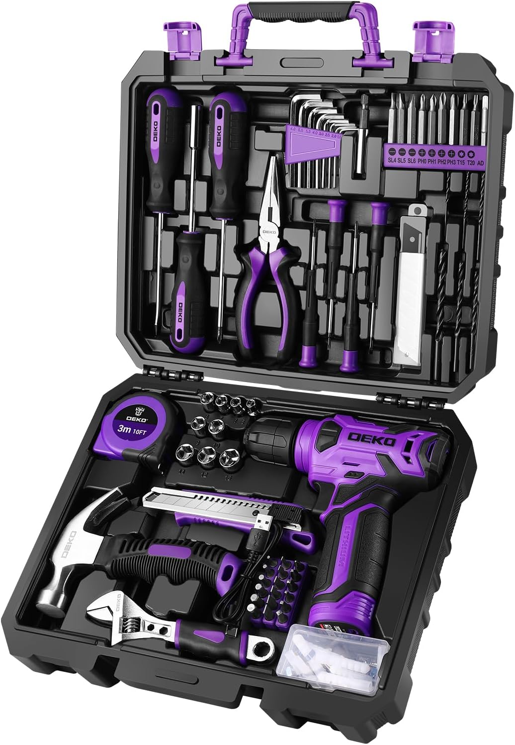 Detalle de DEKO Cassetta Attrezzi Completa con Trapano Avvitatore 8V – 126 pezzi