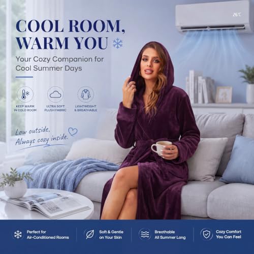 Detalle 2 de RONGTAI Womens Dressing Gown Fleece Plush Warm Long Hooded Robes