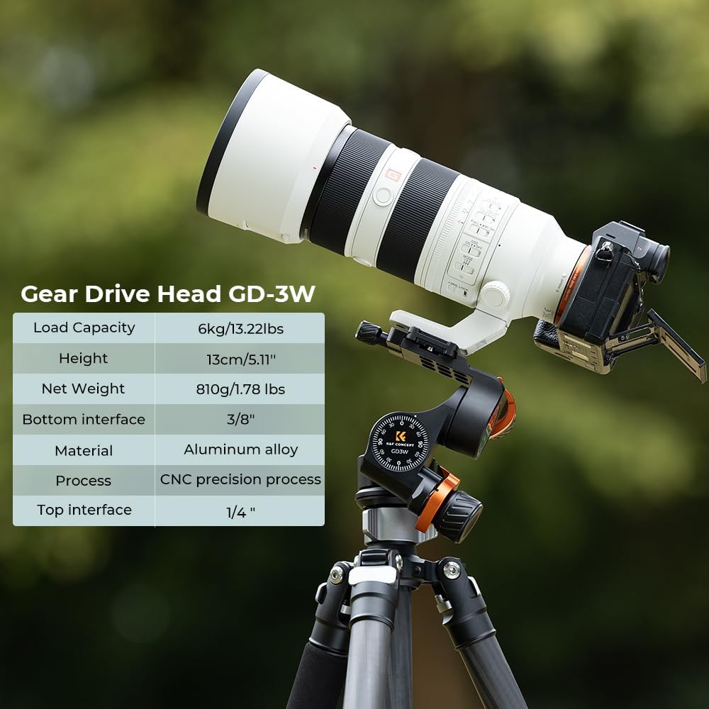 Thumbnail 1 de K&F Concept geared tripod head for 360° panoramic 3-way ballhead with quick release plate