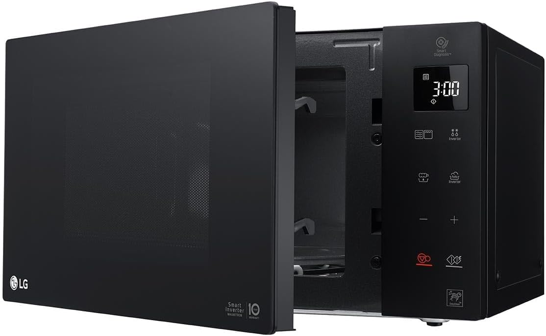 Detalle de LG MH6535GIB: forno a microonde Smart Inverter con Grill al Quarzo da 25 L – nero fumè