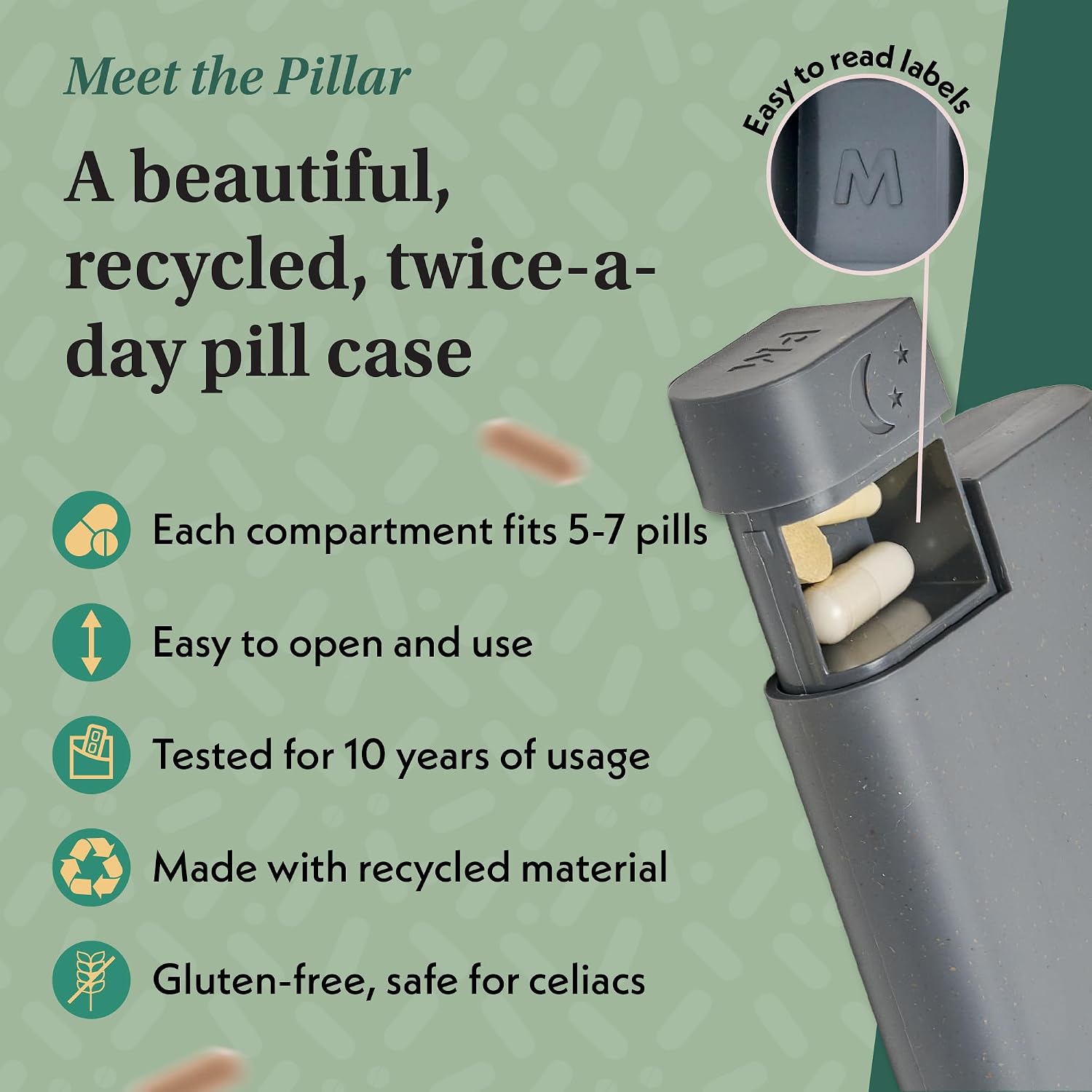 Detalle de Pillar AM/PM Pill Organiser (7 Day, 2 Times a Day) – Slate Grey, 14 compartments